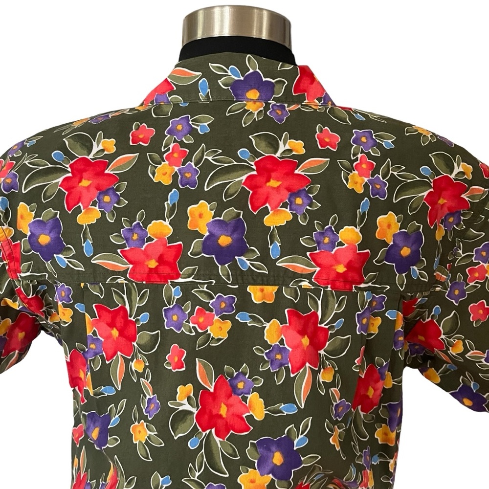 Vintage Lizsport green floral button up short sleeve shirt SP - Picture 8 of 12